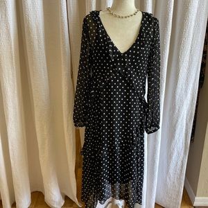 Anthropologie long sleeve throw on dress with slip no zipper sz small easy fit
